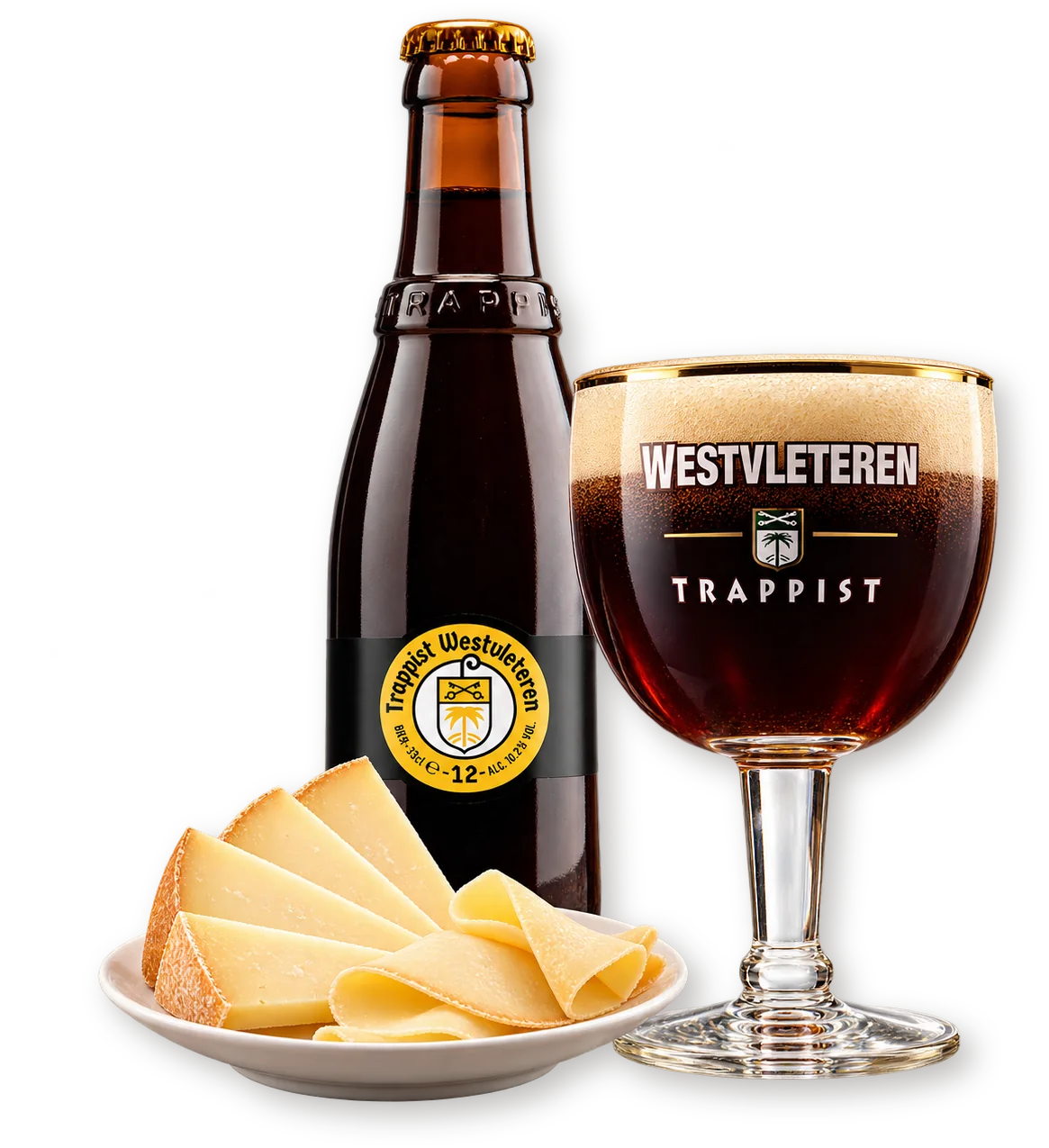 Westvleteren 12, фирменный бокал и бельгийский сыр на небольшой тарелке