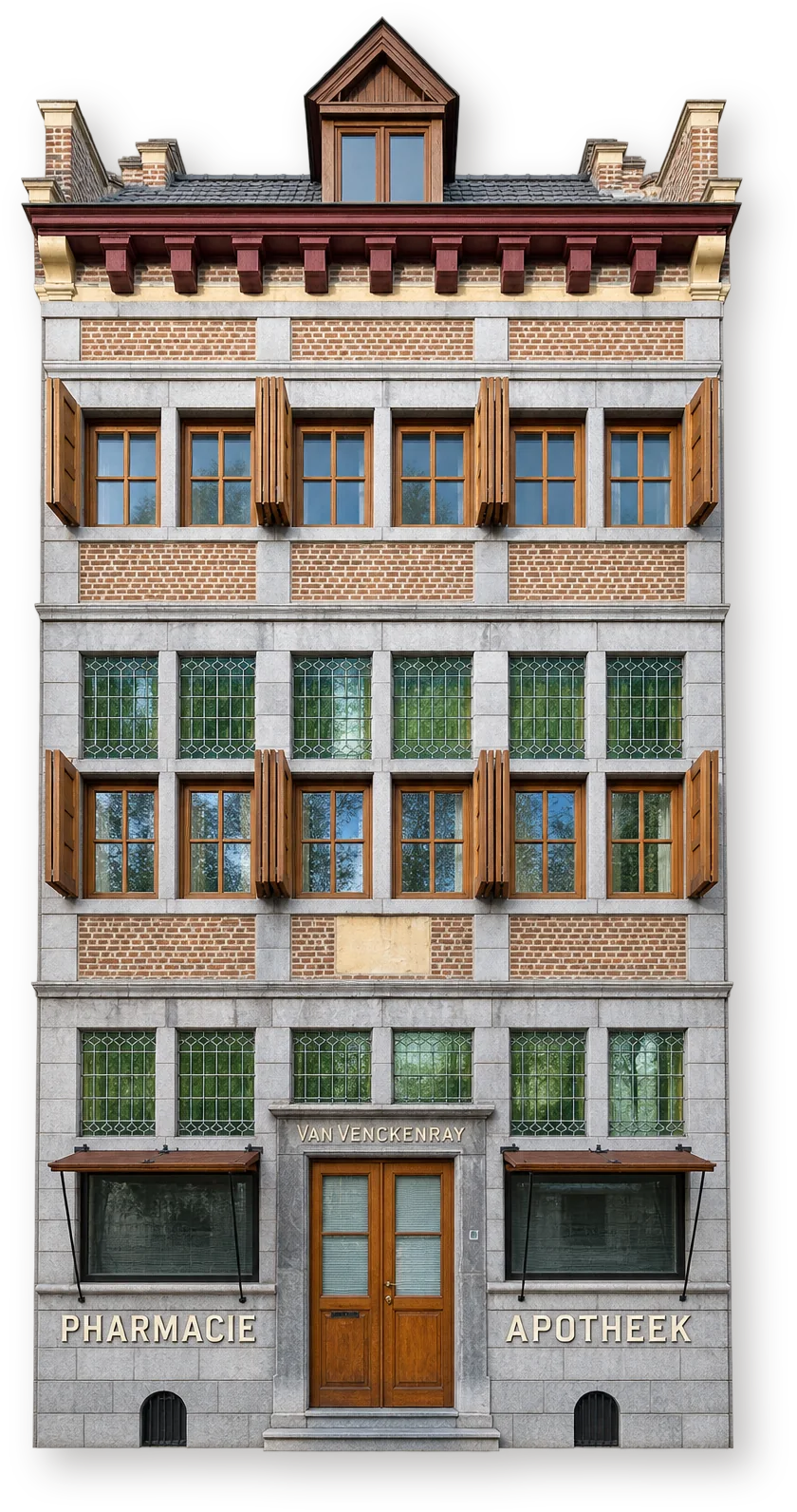 Здание Аптечного музея в Маасейке Исторический дом аптеки Den Blauwe Leeuwe, в котором расположен Аптечный музей Маасейка