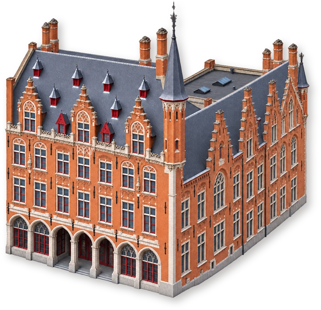 Bruges Beer Experience — бывший почтамт Брюгге Историческое кирпичное здание бывшего почтамта на площади Маркт и улице Брейделстрат в Брюгге, где находится Bruges Beer Experience