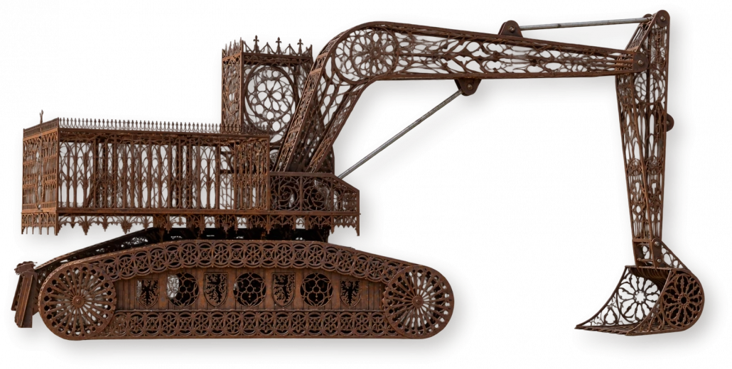 Объёмная иллюстрация по фотографиям: Caterpillar #5bis — готический экскаватор, Wim Delvoye, Мидделкерке — Вестенде