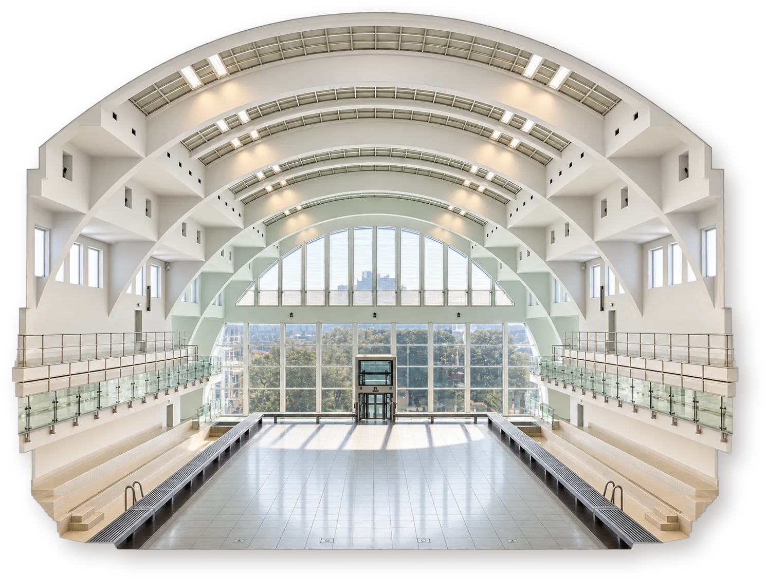 Иллюстрация интерьера Grand Bassin в Cité Miroir, Льеж, в разрезе