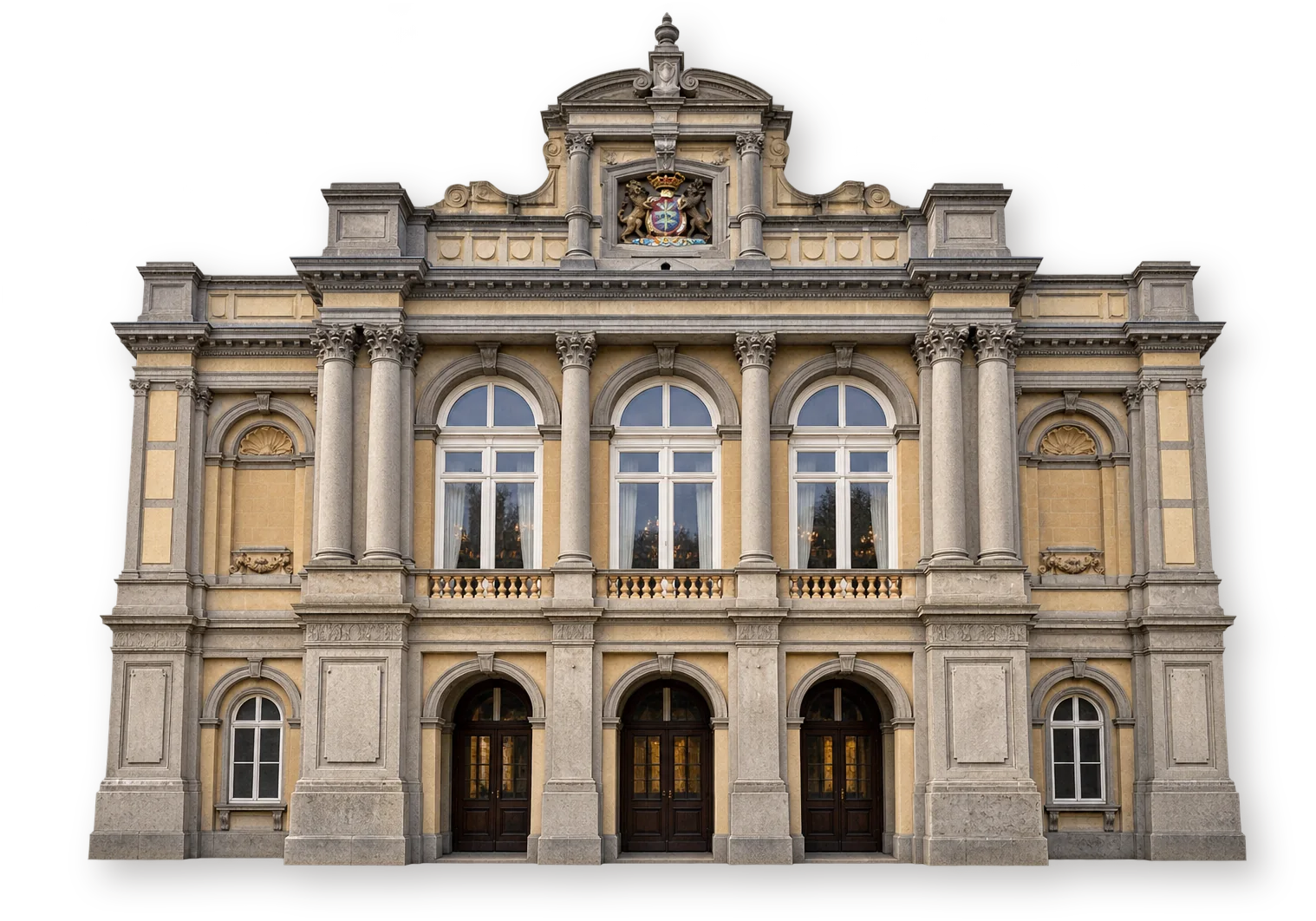 Полный парадный фасад Королевского городского театра Брюгге