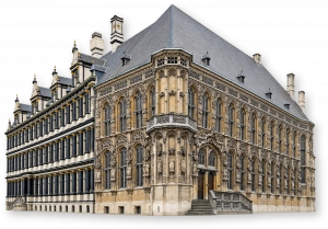 Готическое и ренессансное крылья Гентской ратуши на углу Hoogpoort и Botermarkt