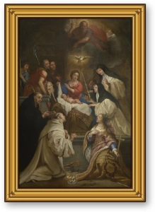 Гаспар де Крайер, «Поклонение Младенцу пастухов и святых», 1662, в позолоченной раме