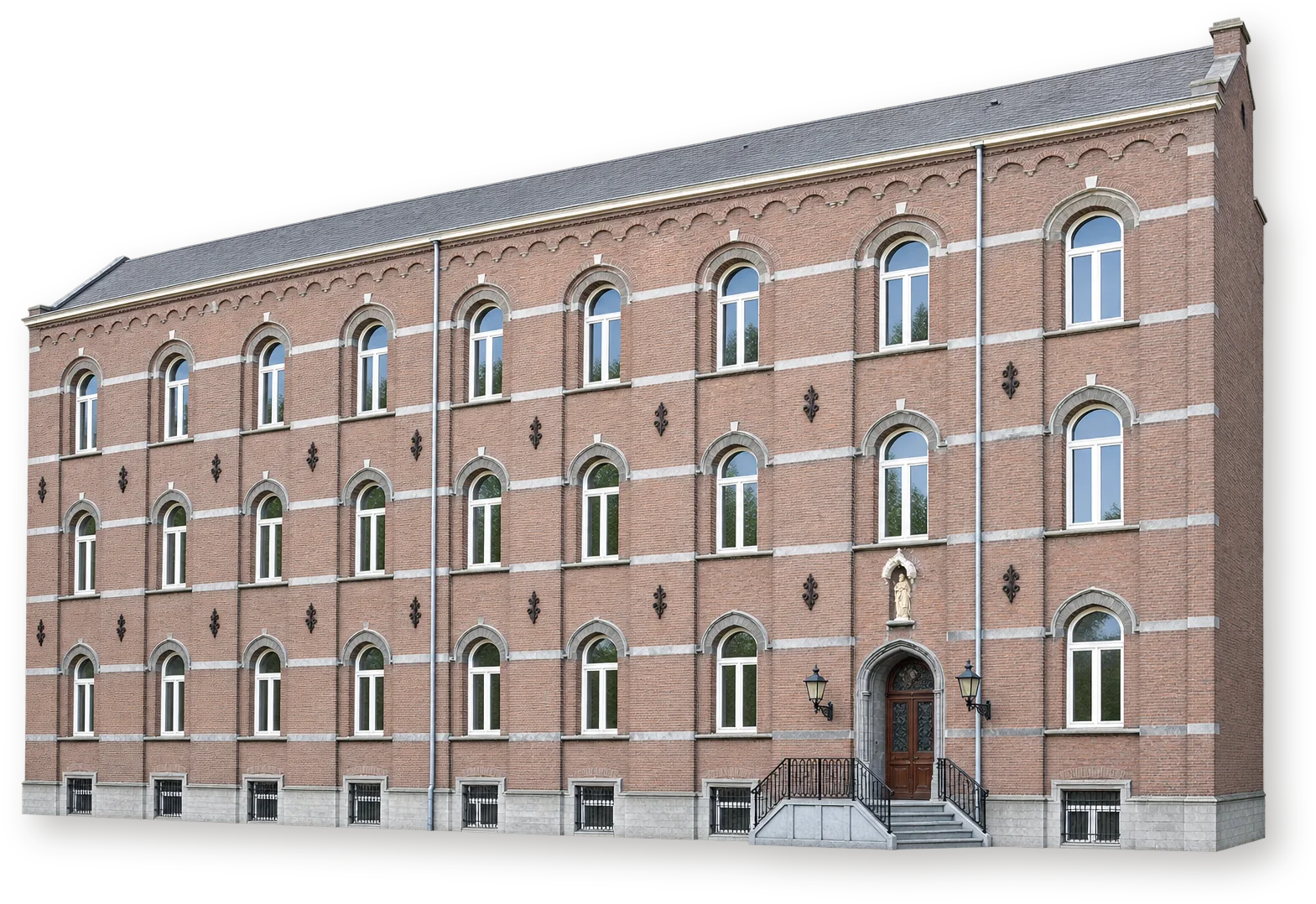 John Selbach Museum — бывший монастырь урсулинок в Маасейке Кирпичный фасад John Selbach Museum на Boomgaardstraat в Маасейке