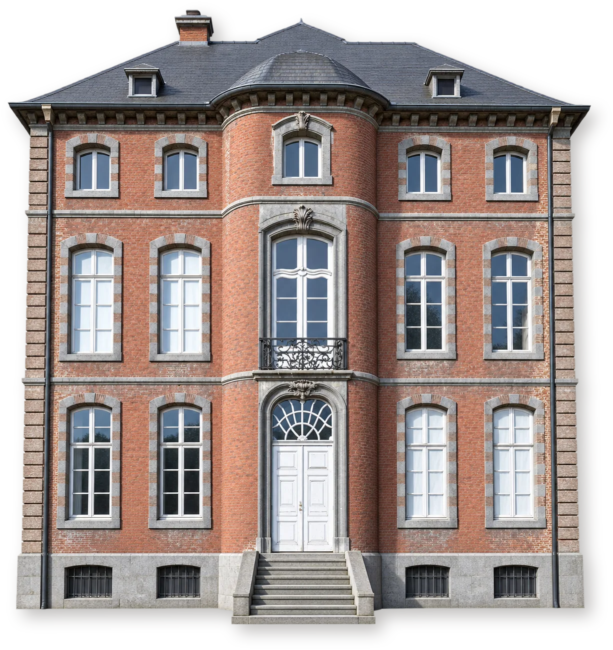 Musée communal de Nivelles — бывшее убежище тринитариев Ориваля Кирпичный фасад городского музея Нивеля с выпуклым центральным входом